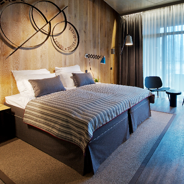 Bedroom at designer hotel at Kreinbacher estate Somló wine region Hungary