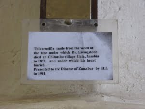 Text under Livingstone cross in the Anglican Cathedral of the Church of Christ