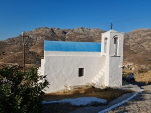 Blue-roofed chuch in Livadi, Serifos, Greece