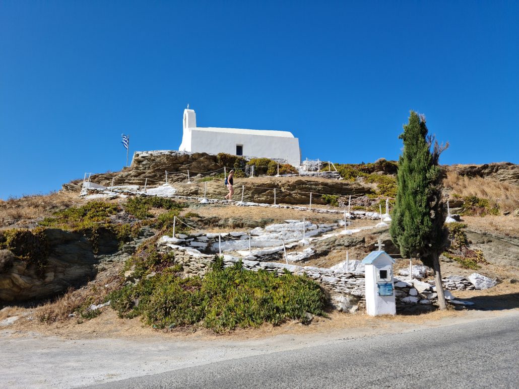 Church on the cliff top in Kea, Greece