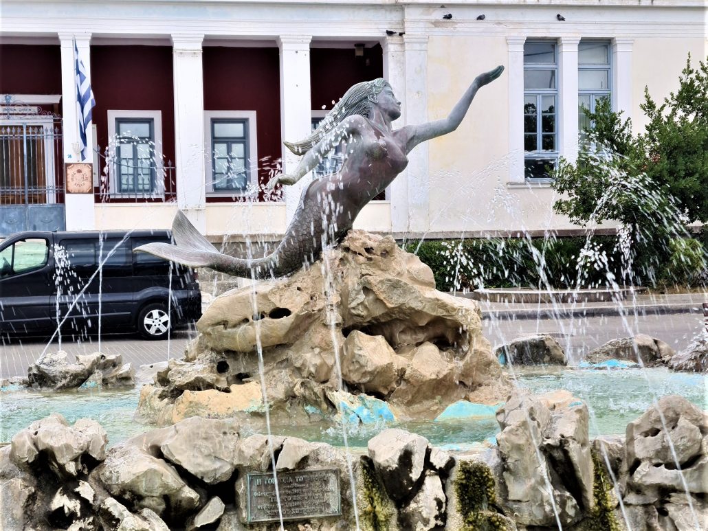 Mermaid statue in Poros Greece