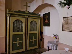 Old confessional in St Martin's Church in Vörs, Hungary