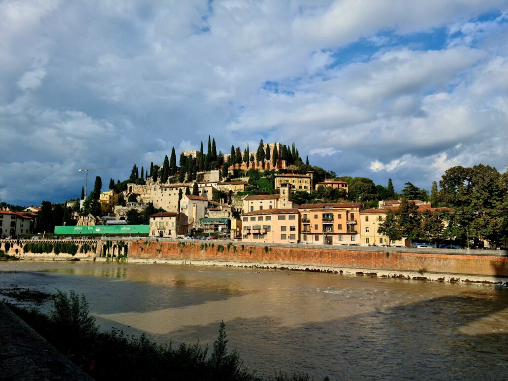 View across the River Adige of the Castle del Pietro in Verona
