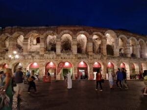 Roman amphitheatre at night in Verona