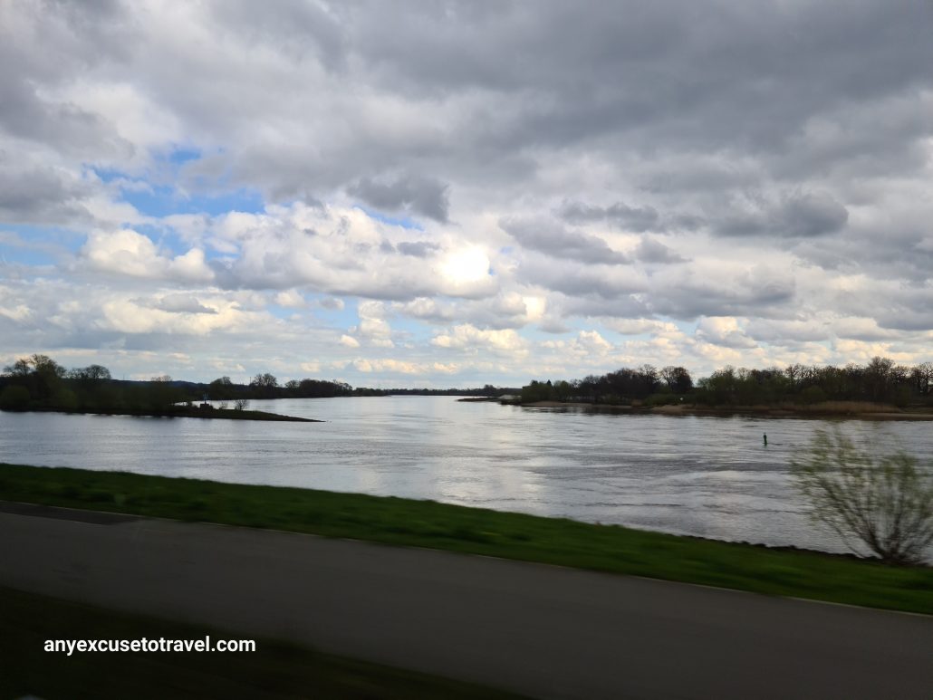 View of the River Elbe, a wide river that flows through the northern German town of Geesthacht