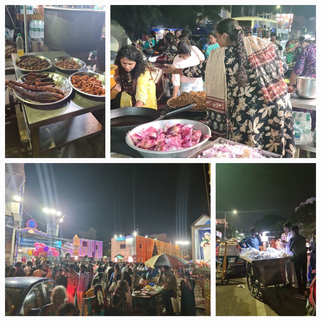 Collage of photos showing street vendors in India selling food